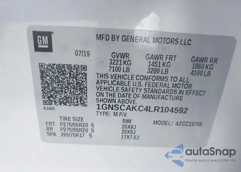 2020 Chevrolet Tahoe 2Wd Ls from USA, damaged, VIN 1GNSCAKC4LR104592